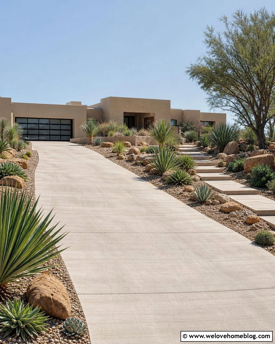 Sloped Driveway With Succulent Landscaping - 35 Sloped Driveway Landscaping Ideas