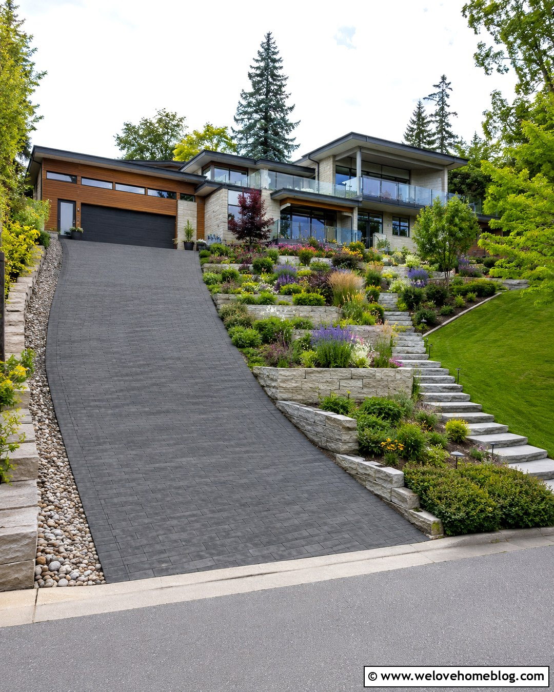 20 Sunlit Driveway Landscaping Ideas for Warm Curb Appeal