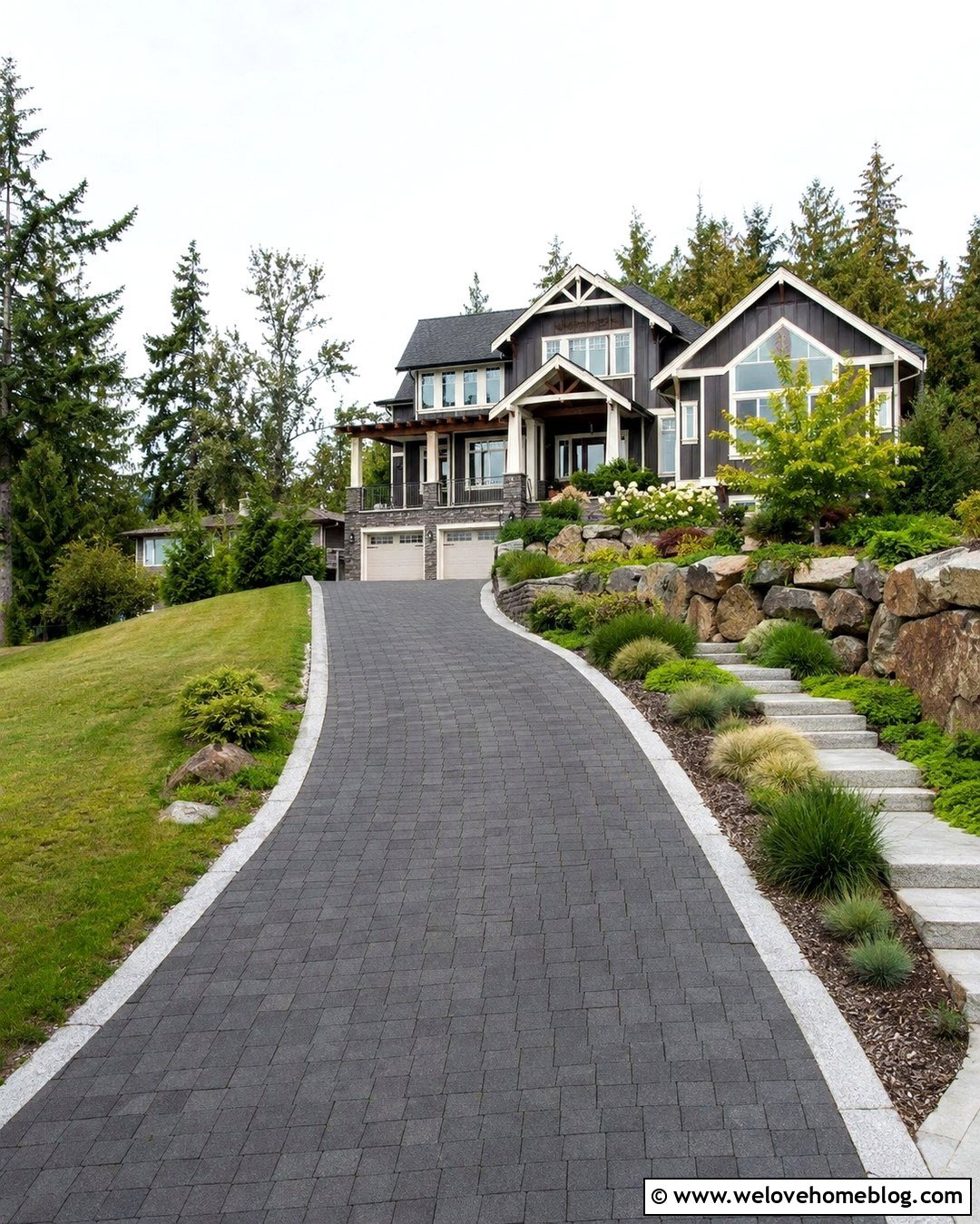 Sloped Driveway With Terraced Landscaping - 20 big front yard landscaping driveways ideas