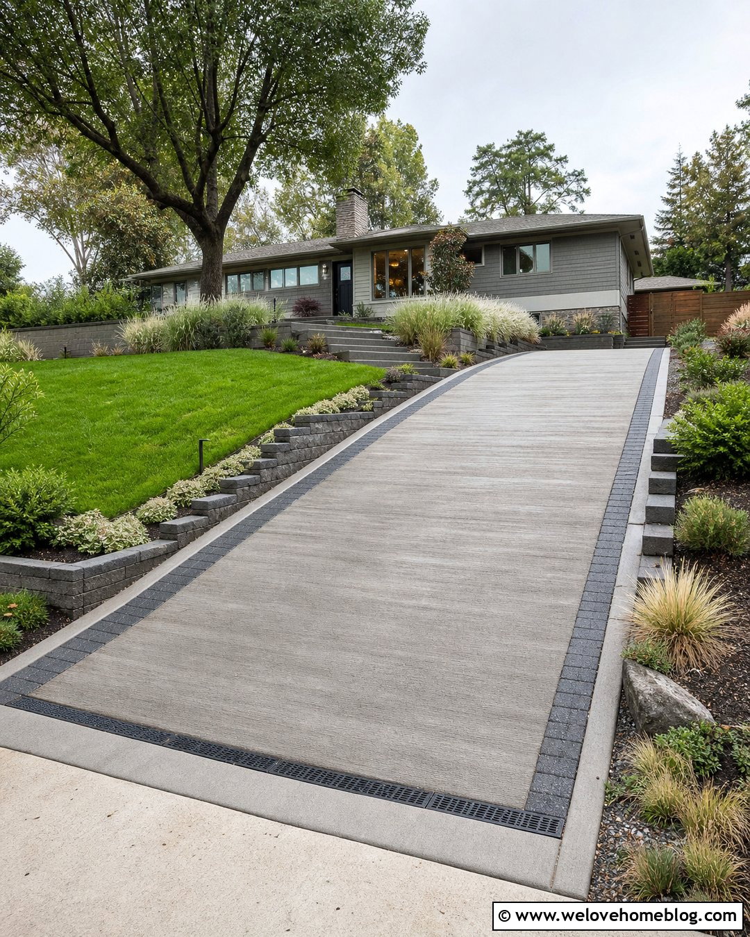 Sloped Driveway With Textured Paver Border - 20 driveway with pavers around it ideas