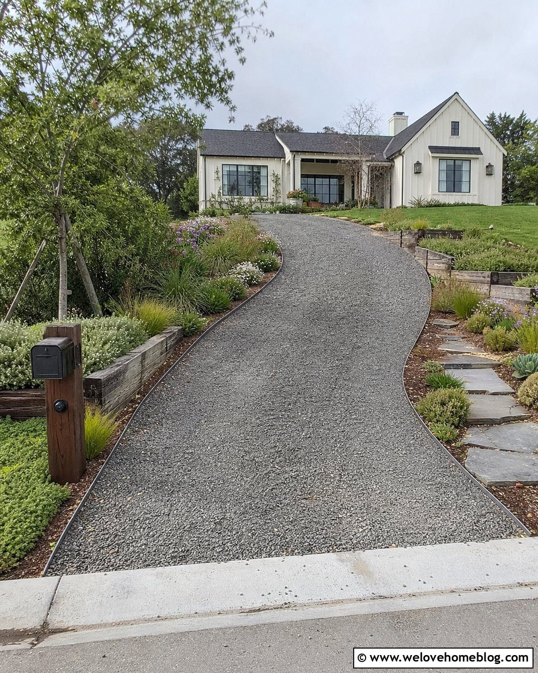 Sloped Driveway With Timber Terraces - 35 Sloped Driveway Landscaping Ideas