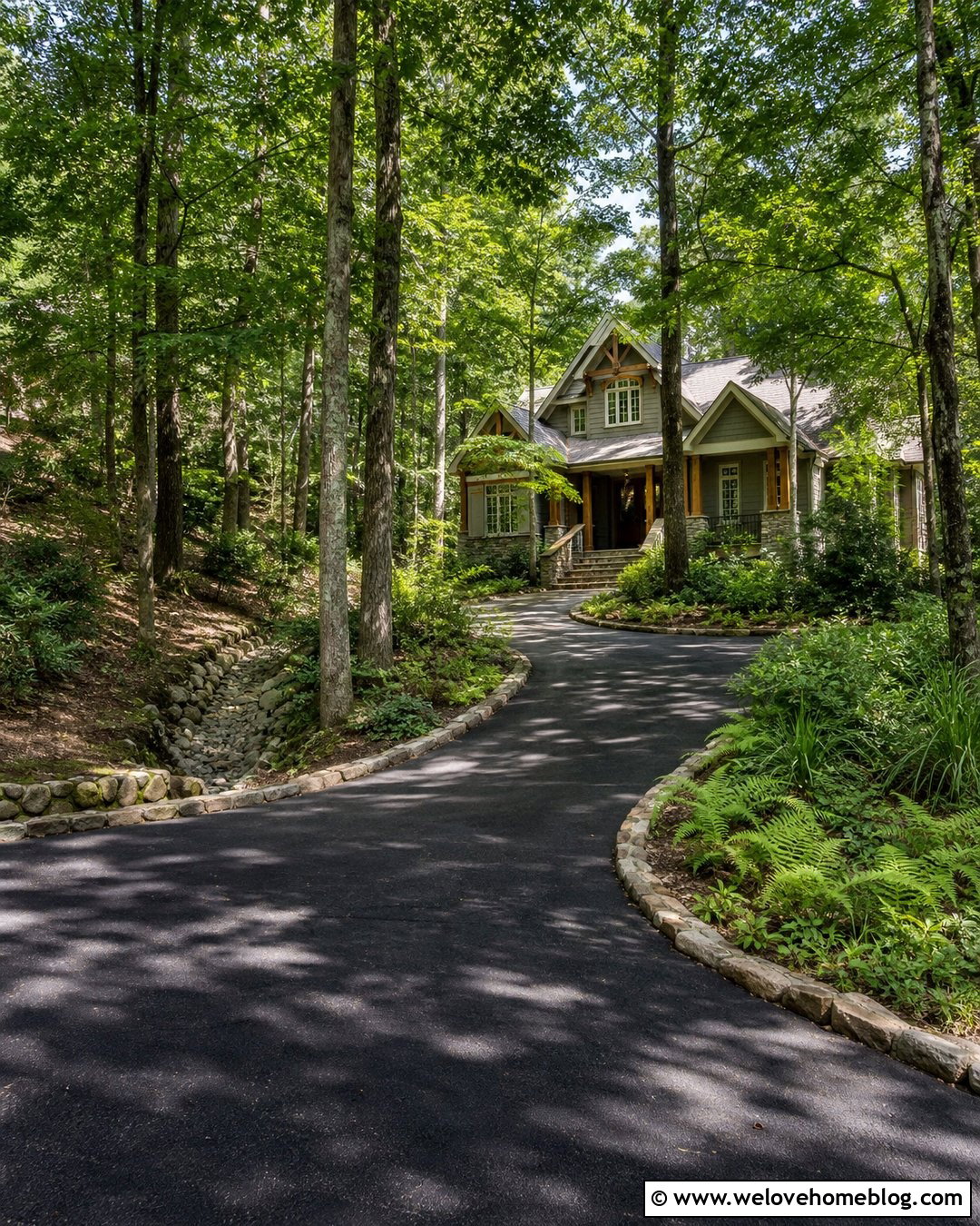 Sloped Driveway With Woodland Landscaping - 35 Sloped Driveway Landscaping Ideas
