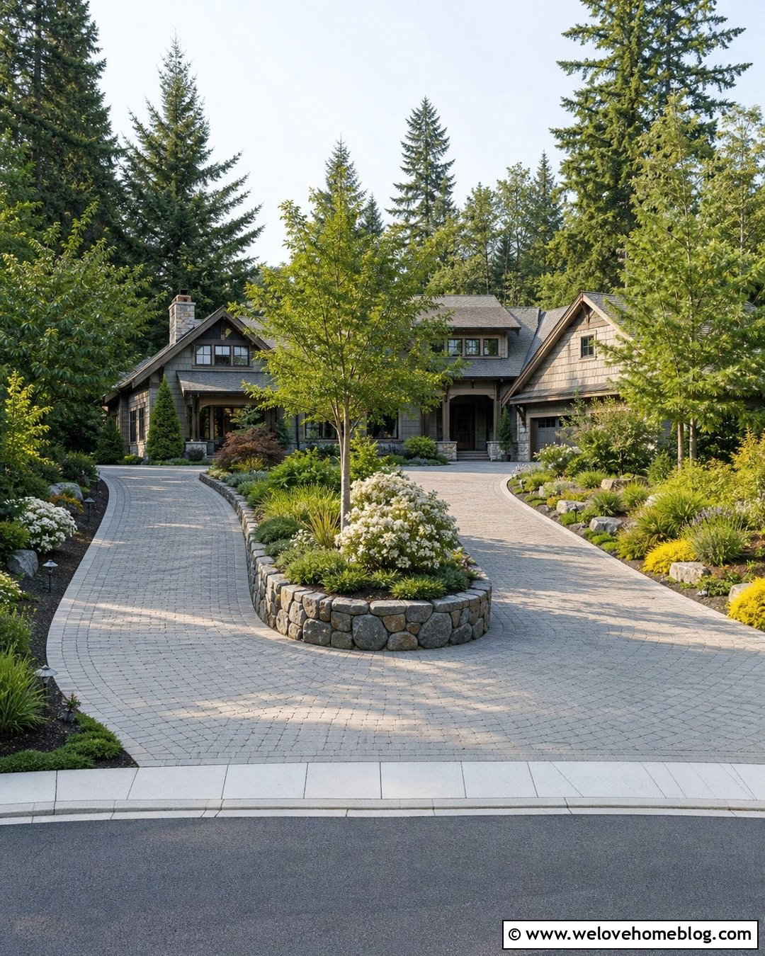 Sloped Driveway With a Horseshoe Layout - 35 Sloped Driveway Landscaping Ideas