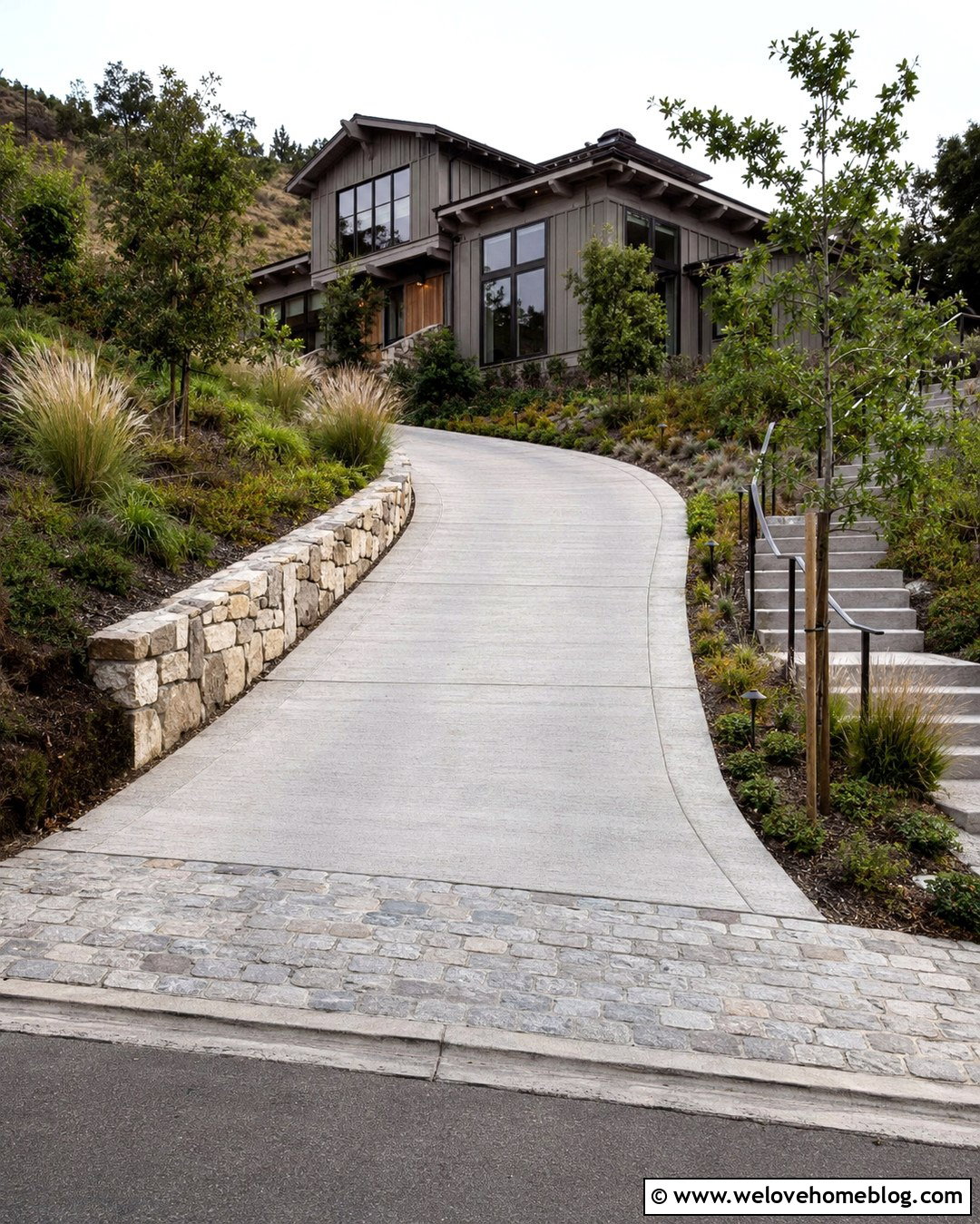 Sloped Front Yard With Retaining Wall Driveway - 20 Front Yard With Driveway Ideas