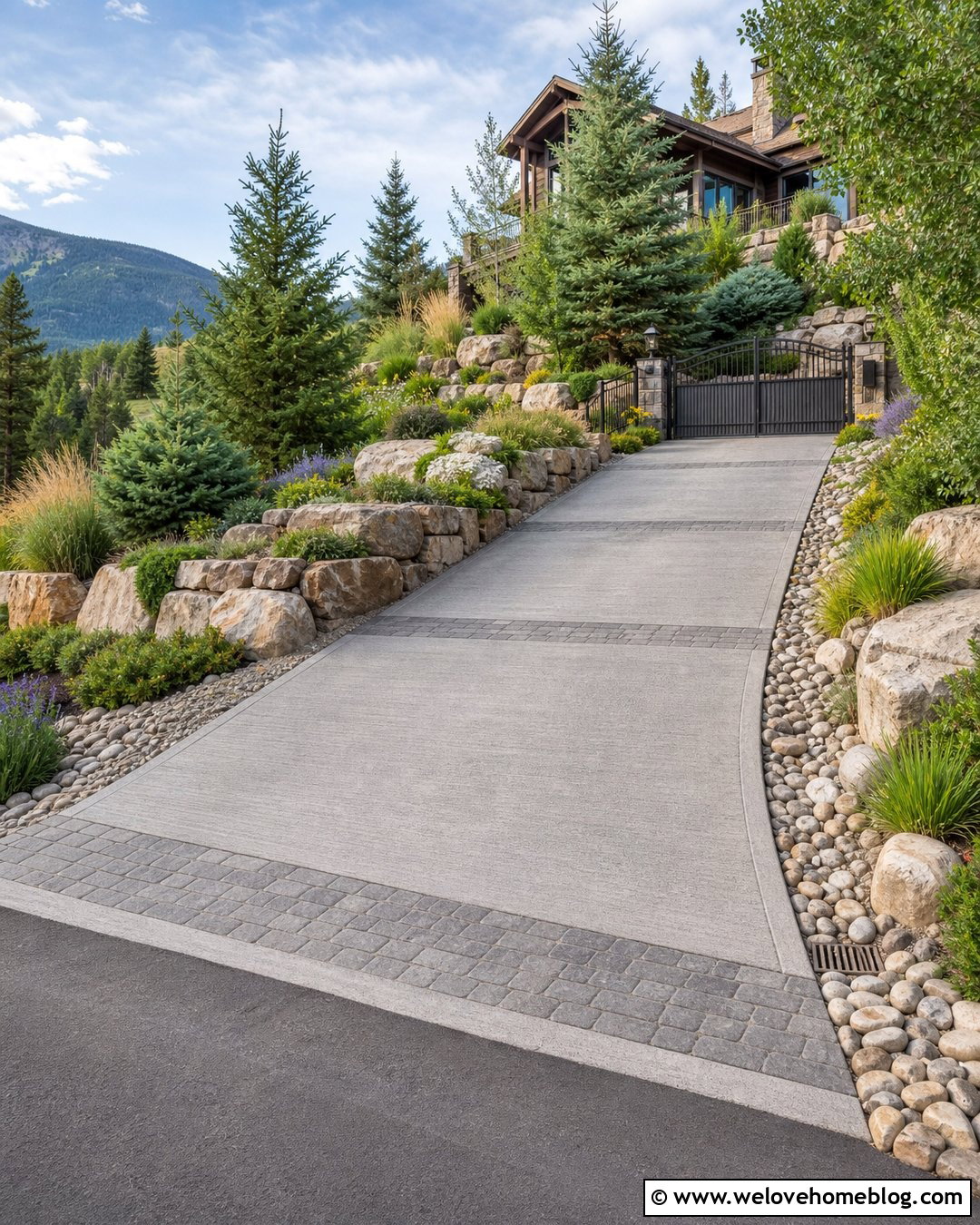 Sloped Gated Driveway Entrance With Terraced Landscaping - 25 gated driveway entrance landscaping ideas