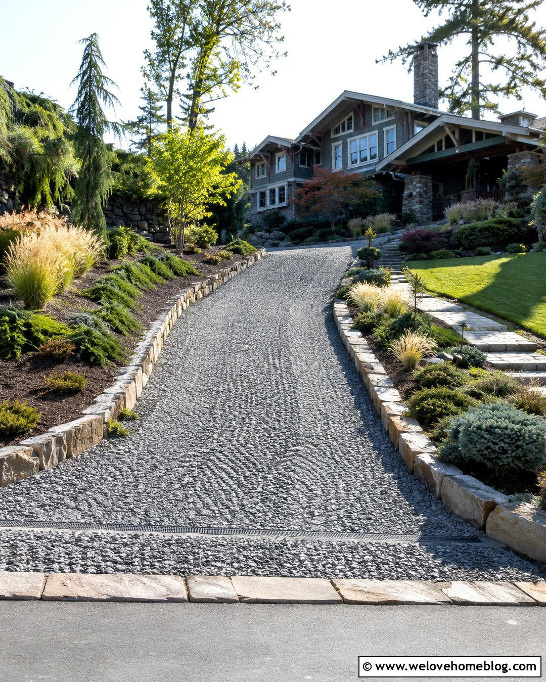 Sloped Geogrid Driveway With Angular Gravel - 20 Geogrid Driveway Ideas