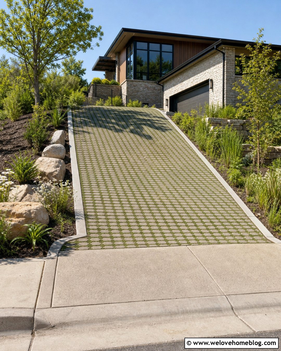 Sloped Grass Paver Driveway - 45 grass pavers driveway ideas