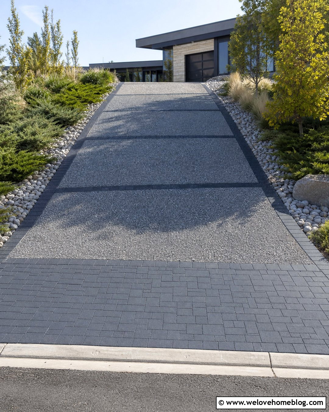 Sloped Gravel Driveway With Block Paving Bands - 20 Gravel And Block Paving Driveway Ideas