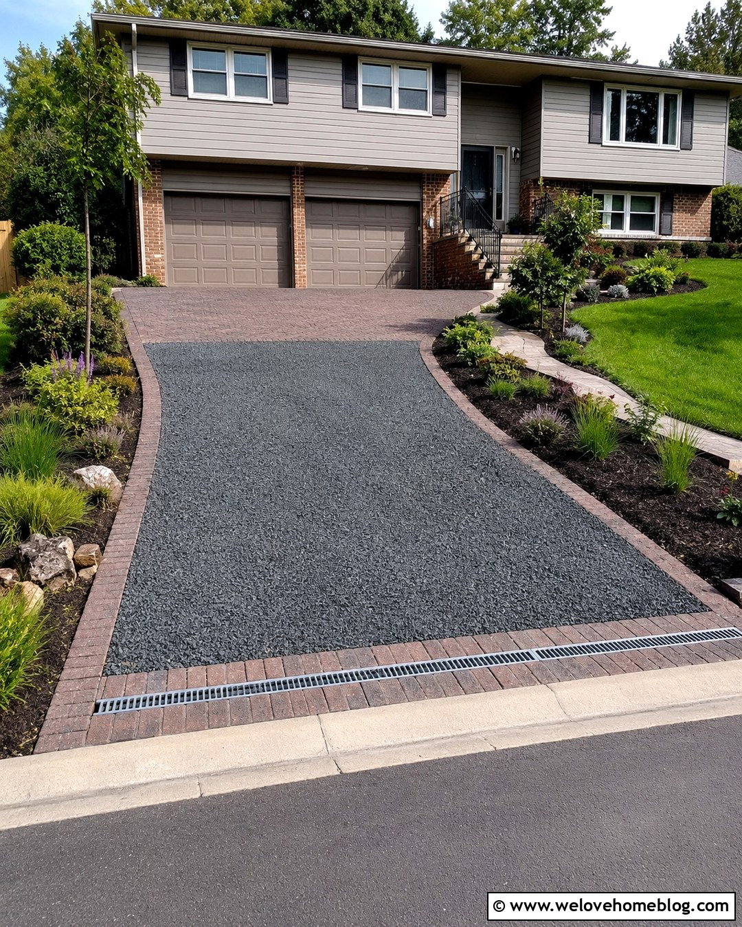 Sloped Gravel Driveway With Brick Drainage Channel - 20 Brick And Gravel Driveway Ideas
