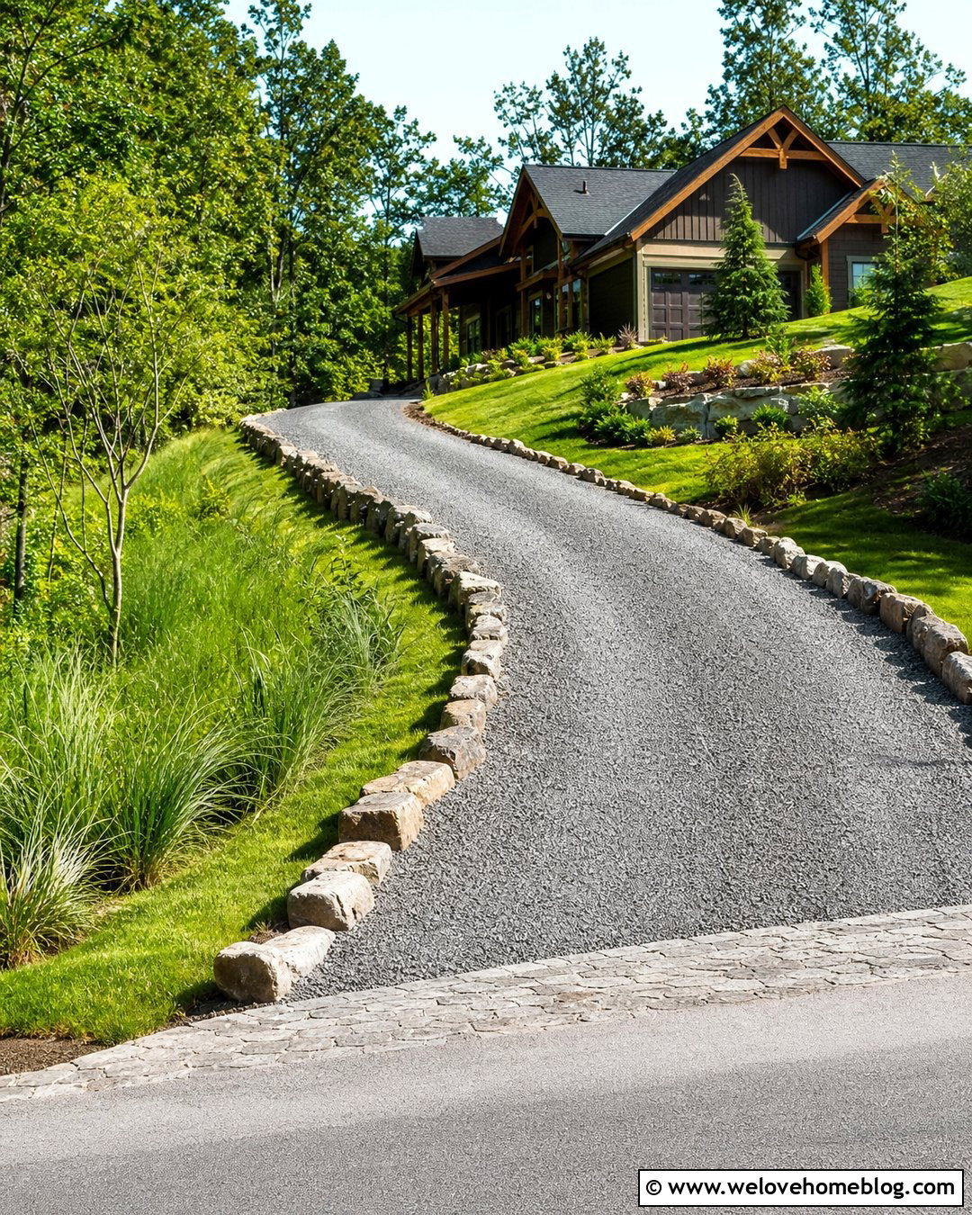 Sloped Gravel Driveway With Grass Swales - 20 Gravel And Grass Driveway Ideas
