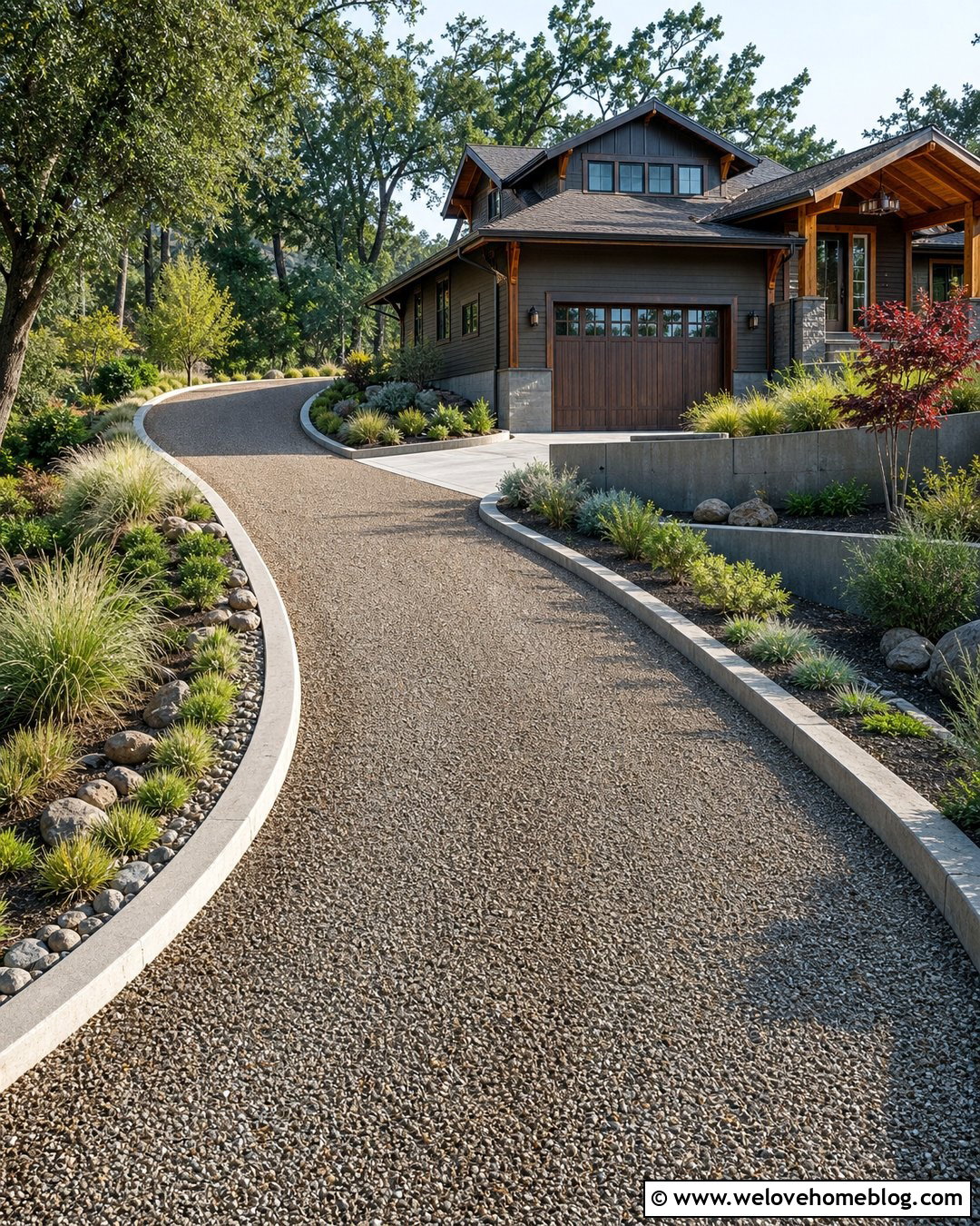 Sloped Gravel Driveway With Raised Concrete Edging - 20 Concrete Edging Gravel Driveway Ideas