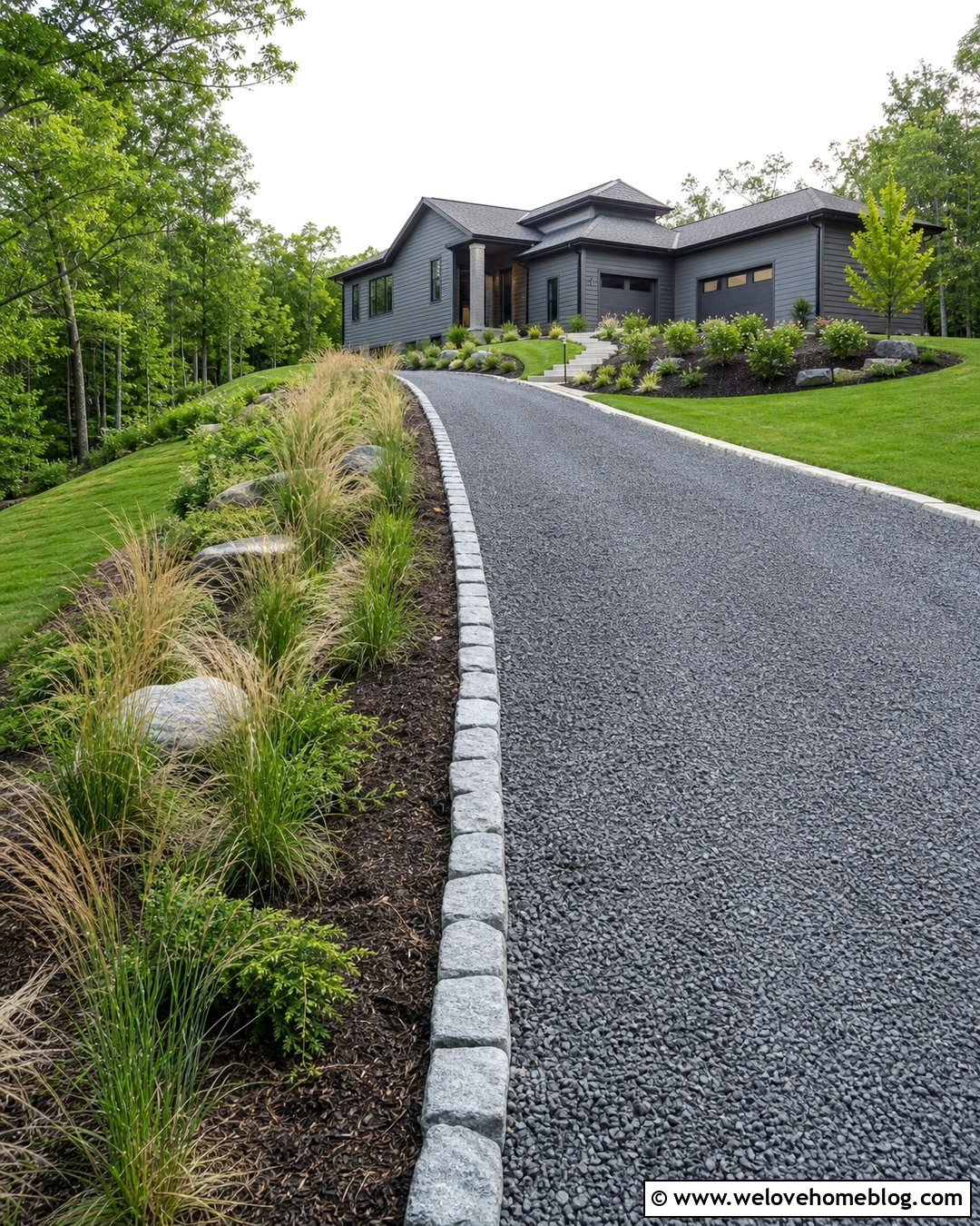 Sloped Gravel Driveway With Reinforced Cobblestone Edging - 20 gravel driveway cobblestone edging ideas