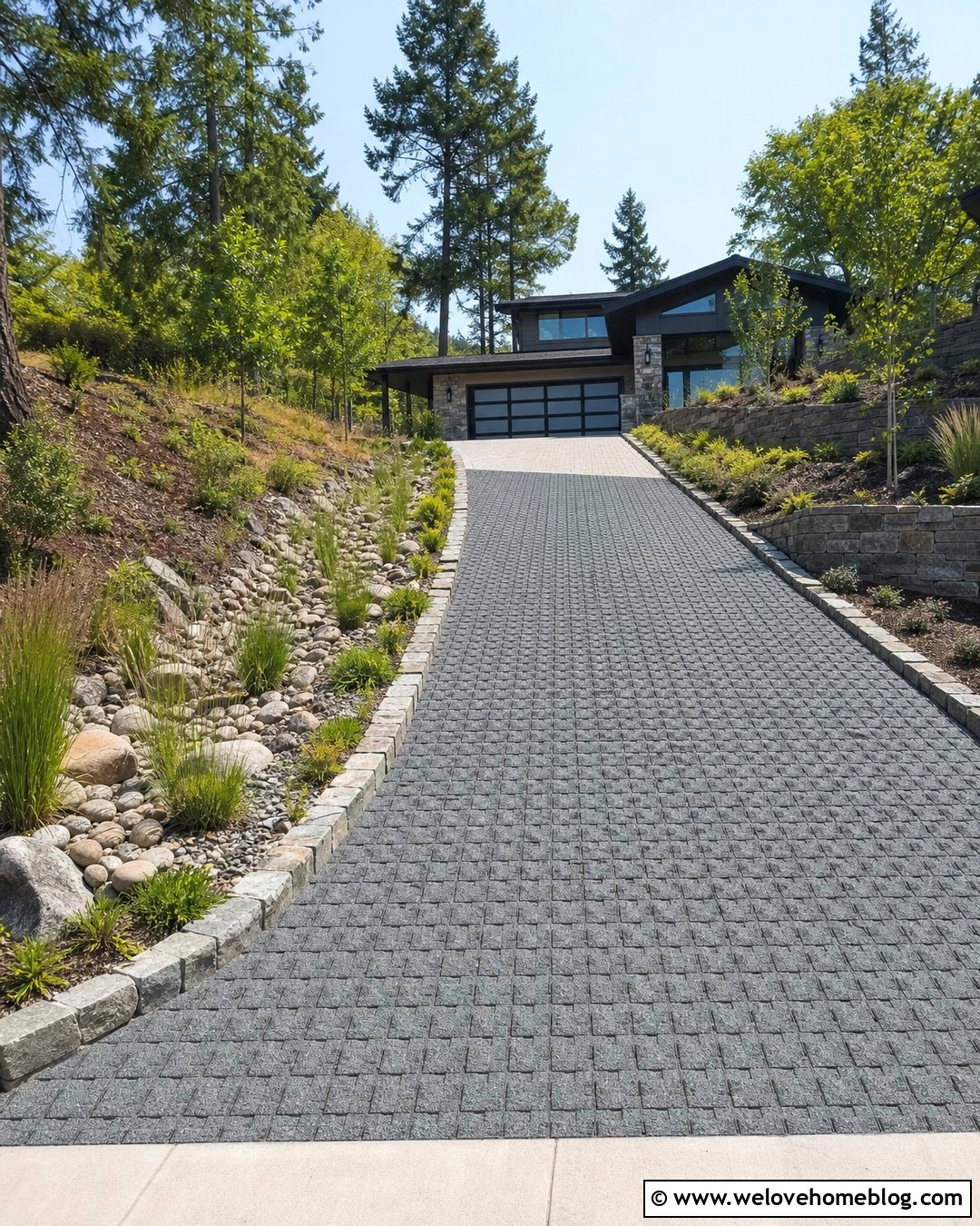 Sloped Gravel Grid Driveway With Drainage Landscaping - 25 Gravel Grid Driveway Ideas