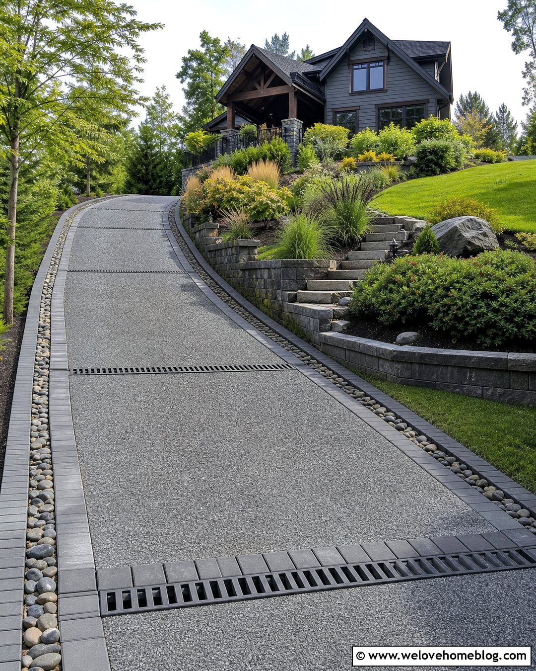 Sloped Gravel Paver Driveway With Drainage Channels - 20 Gravel Pavers Driveway Ideas