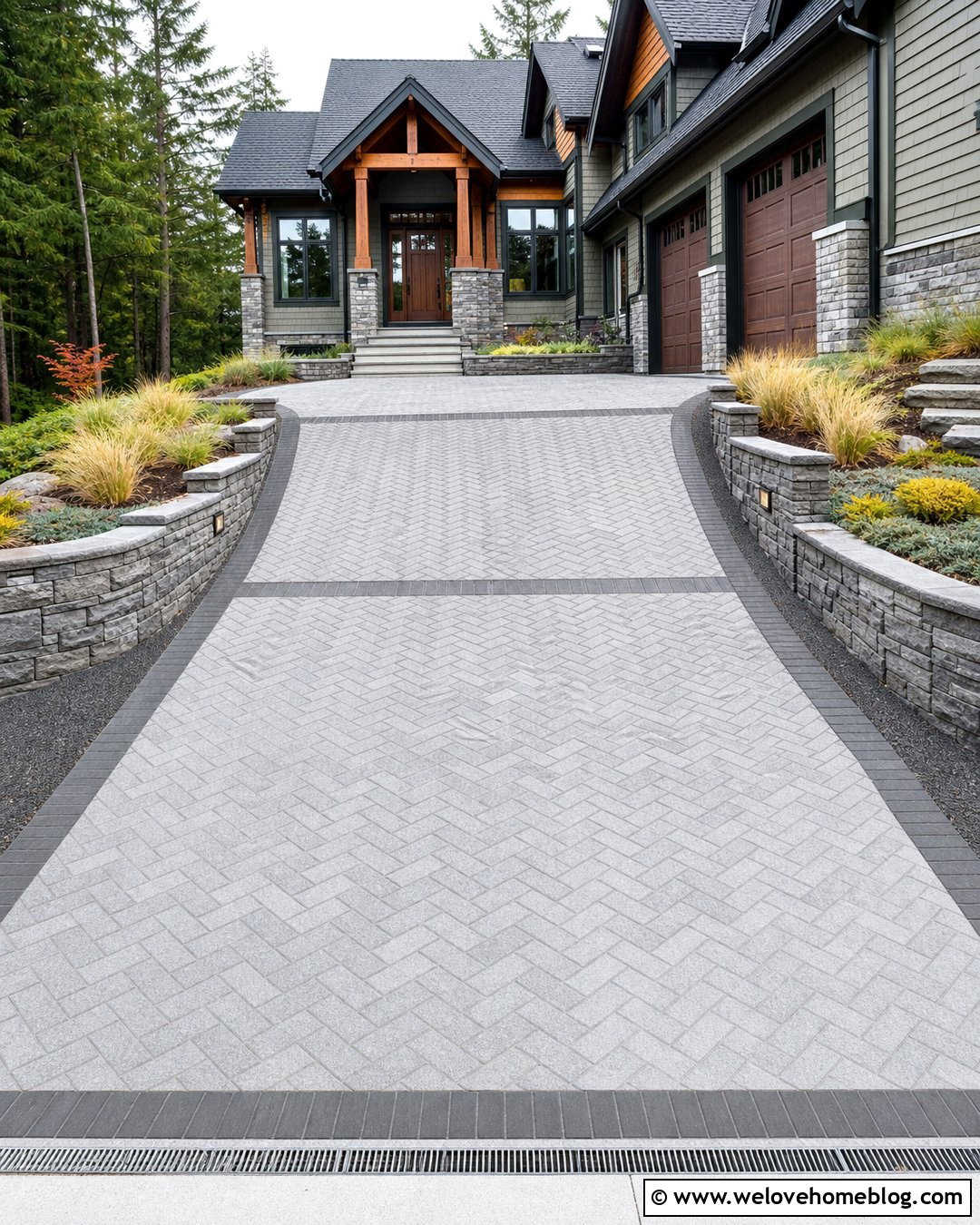 Sloped Interlocking Paver Driveway - 25 Paving Driveway Ideas
