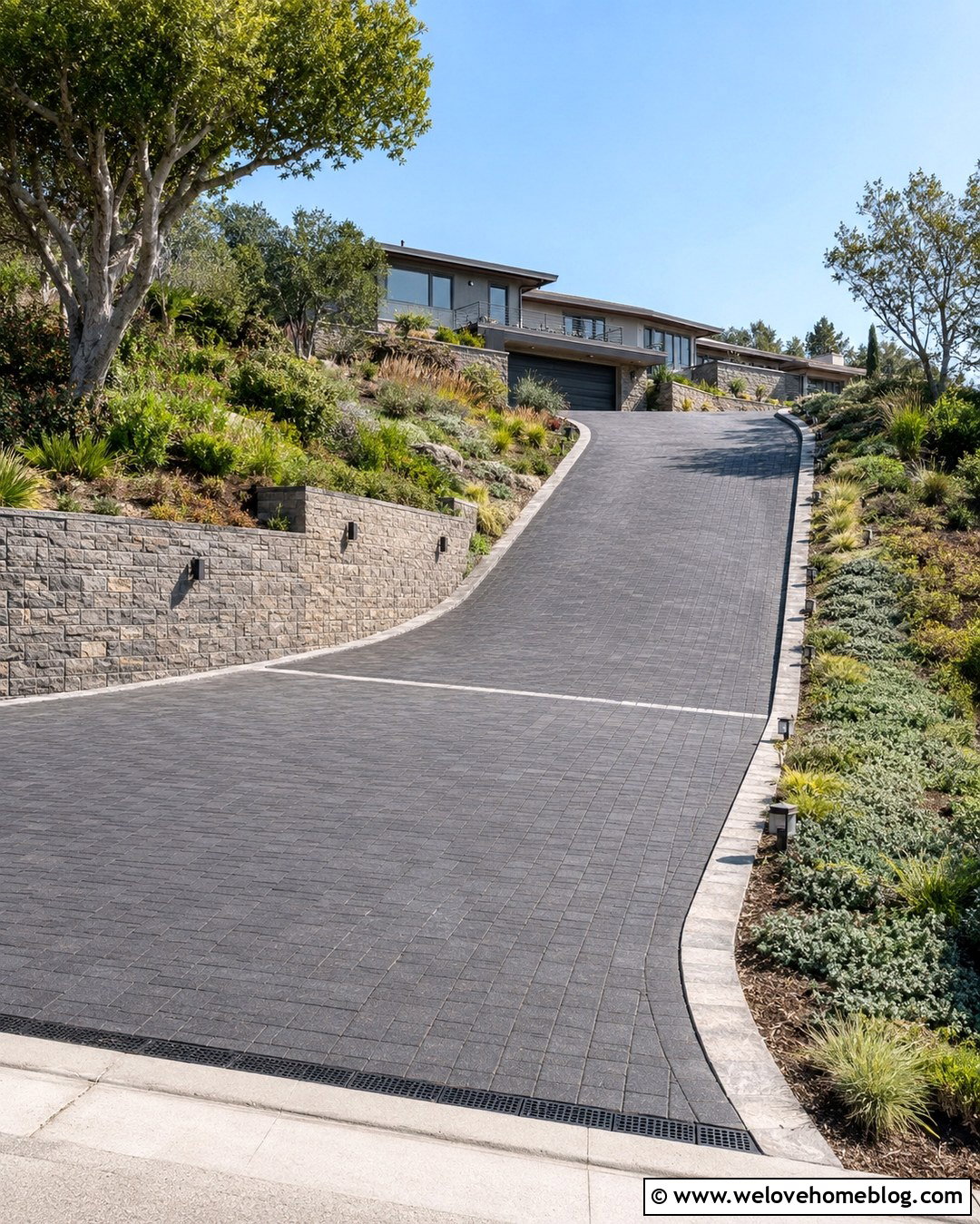 Sloped L Shaped Driveway With Retaining Wall - 20 L Shape Driveway Ideas