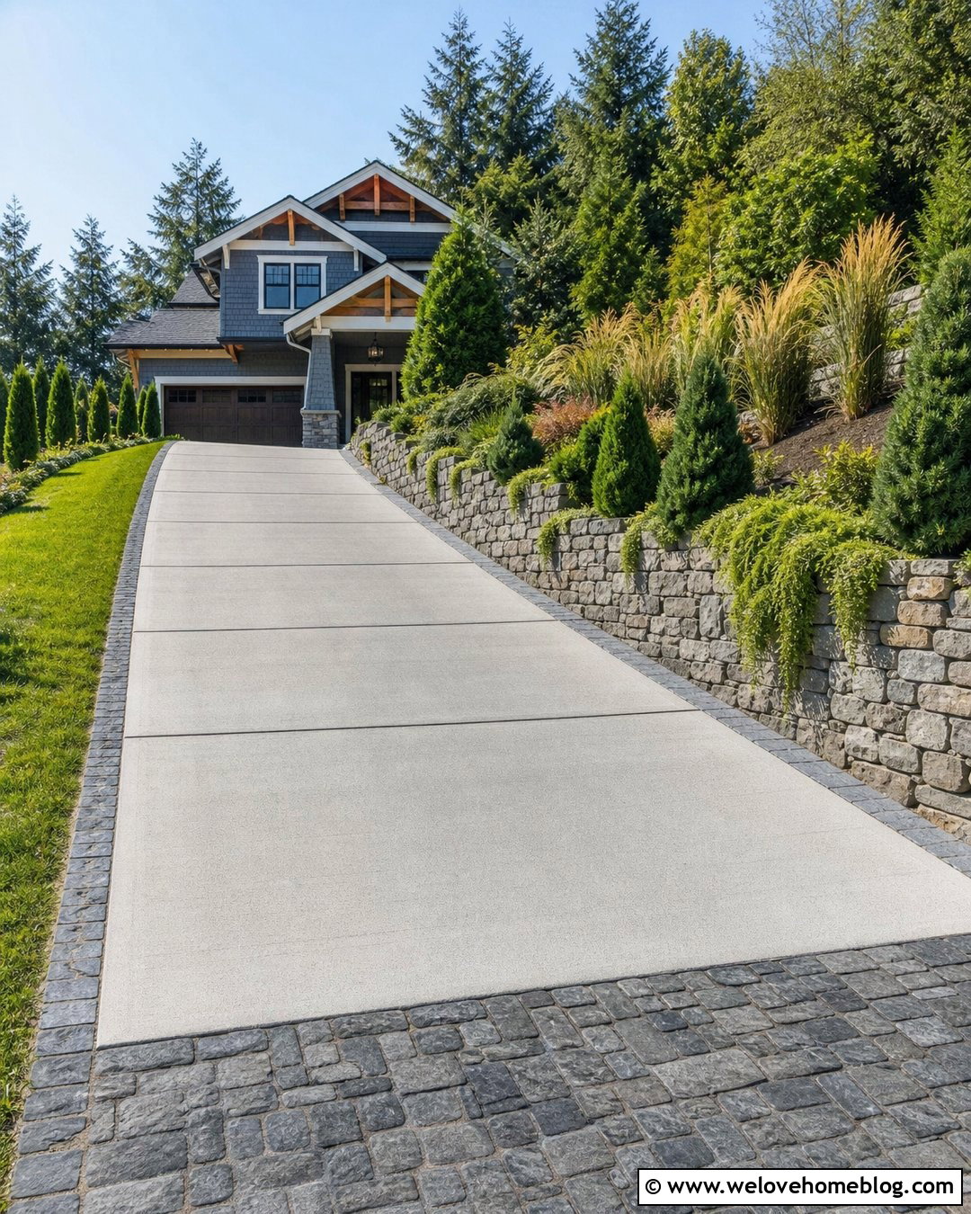 Sloped Light Grey Concrete Driveway - 20 Light Grey Concrete Driveway Ideas