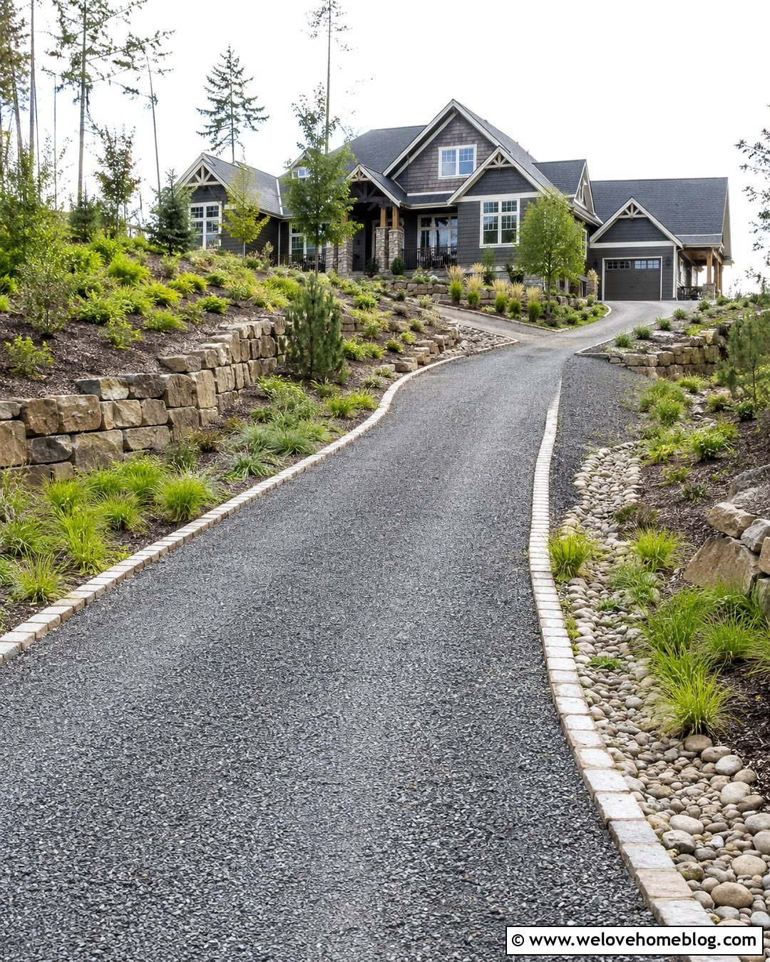 Sloped Long Gravel Driveway With Retaining Walls - 20 long gravel driveway landscaping ideas