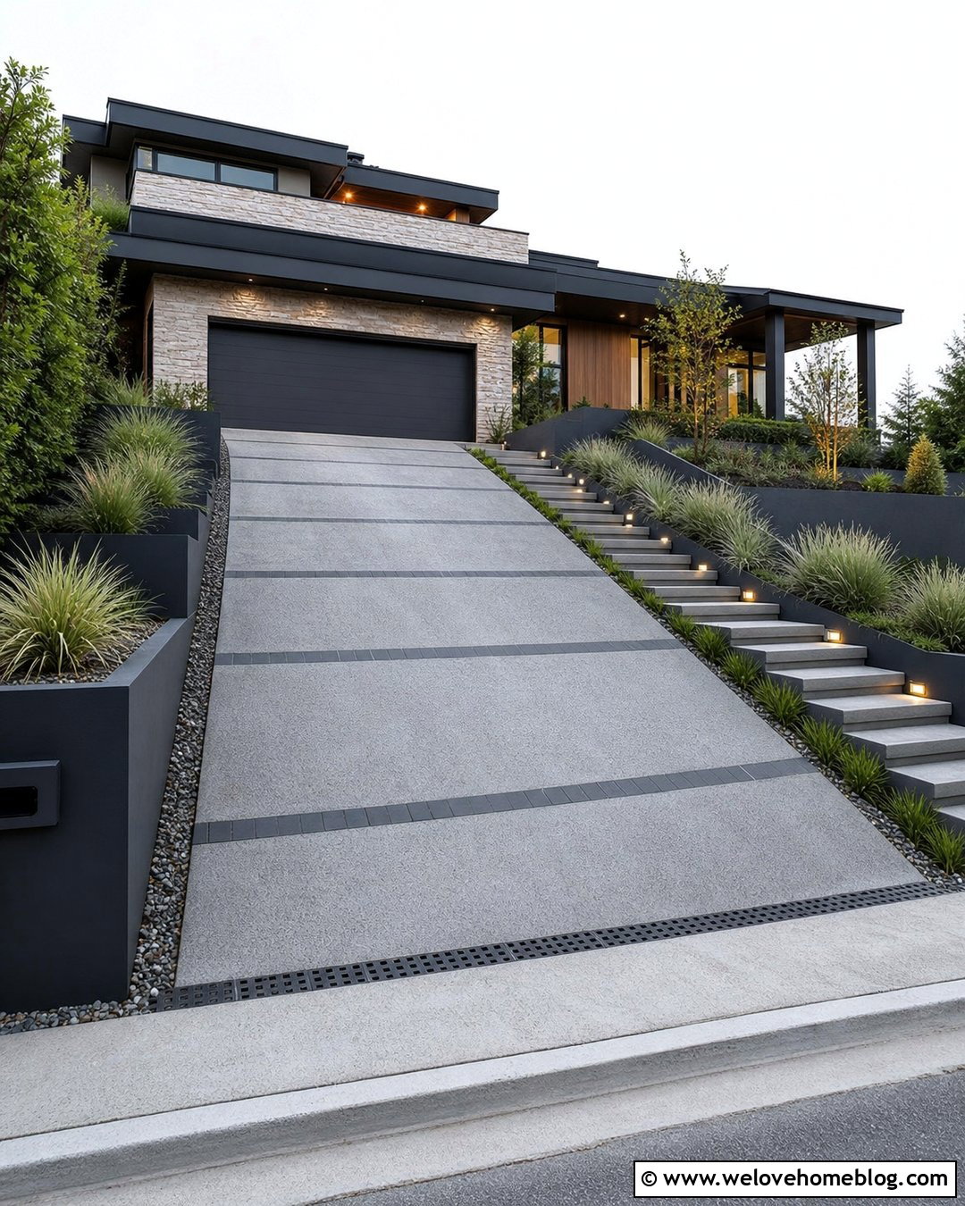 Sloped Modern Driveway - 45 modern driveway ideas