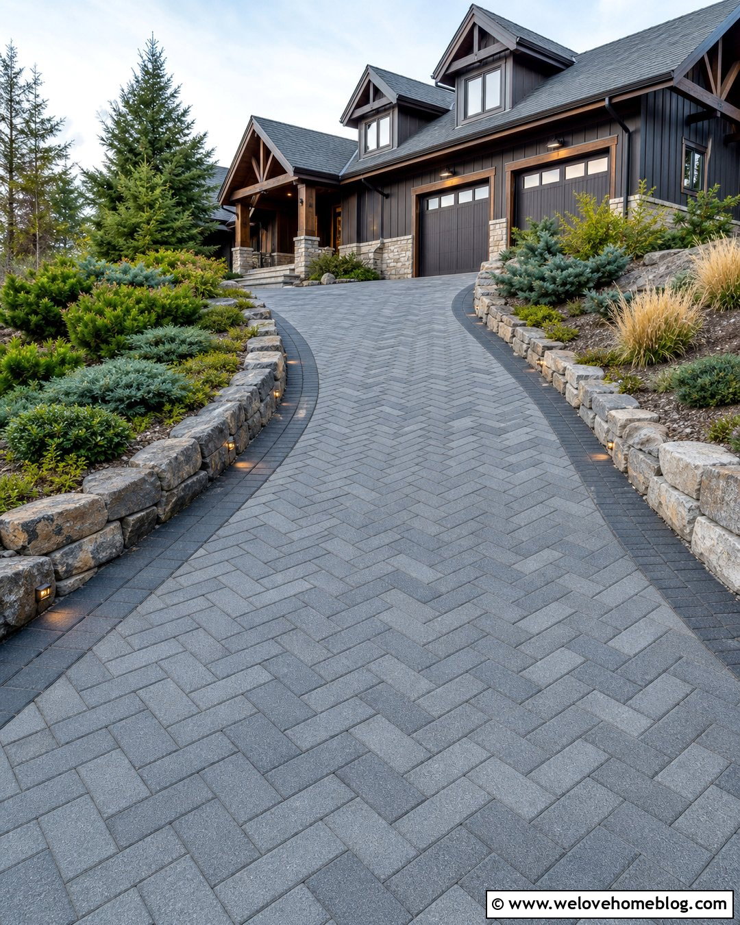 Sloped Patio Stone Driveway With Retaining Walls - 20 Patio Stone Driveway Ideas