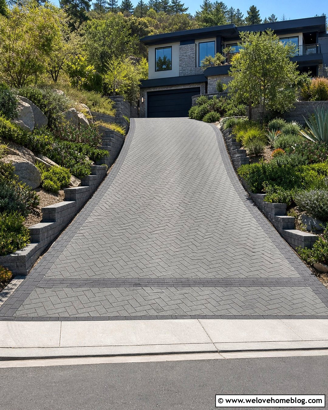 Sloped Paver Driveway - 40 driveway pavers ideas