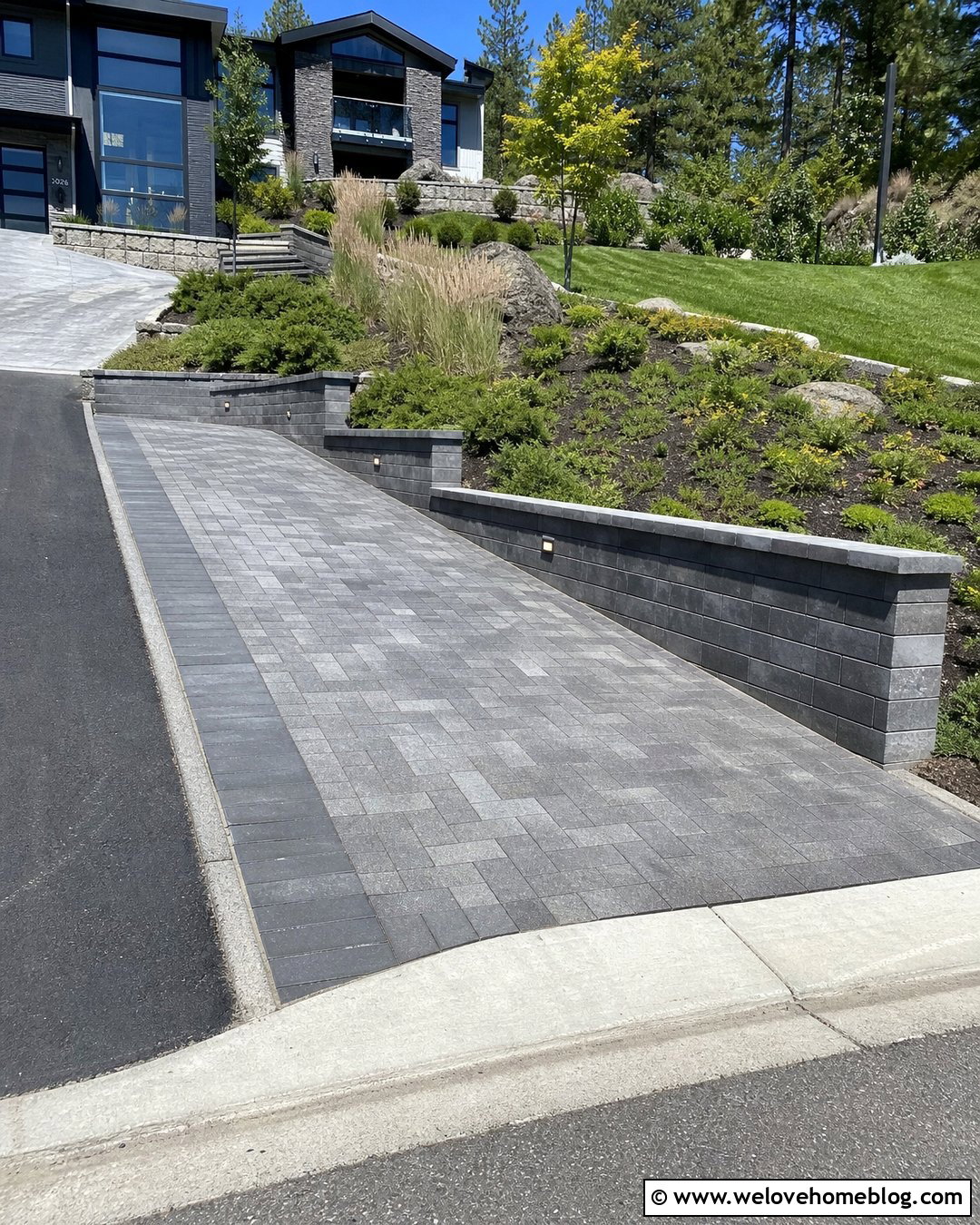 Sloped Paver Driveway Extension With Retaining Wall - 30 Driveway Pavers Extension Ideas