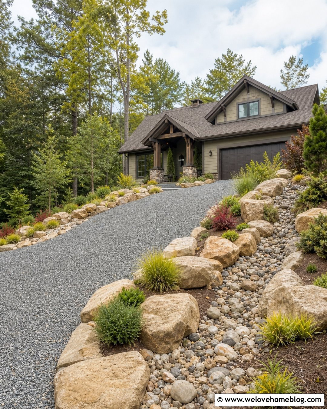 Sloped Rock Driveway With Drainage - 35 Rock Driveway Ideas
