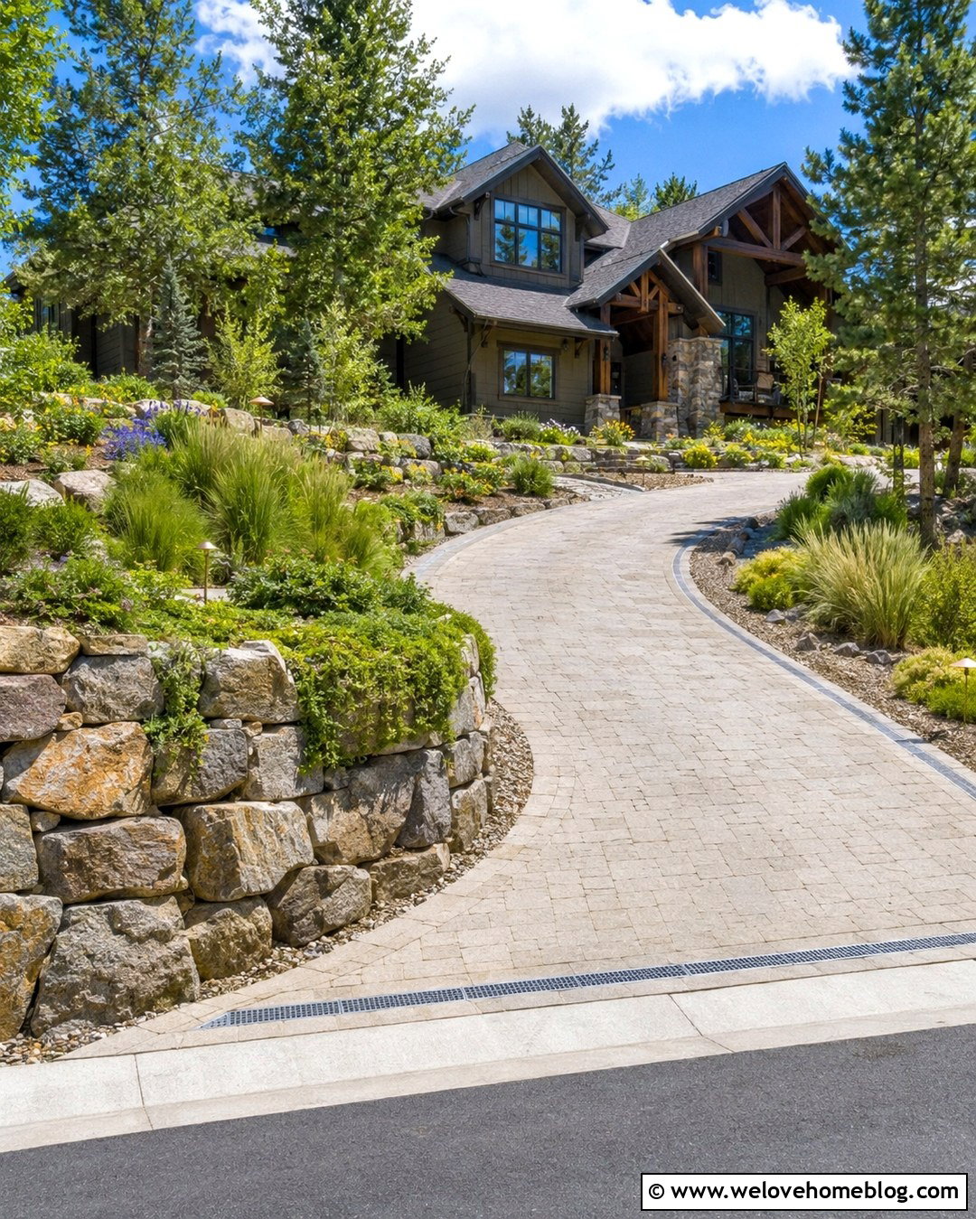 Sloped Rounded Driveway With Retaining Wall - 20 Rounded Driveway Ideas