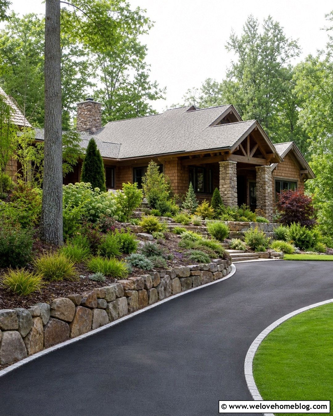 Sloped Semi Circle Driveway With Retaining Wall - 35 Semi Circle Driveway Landscaping Ideas