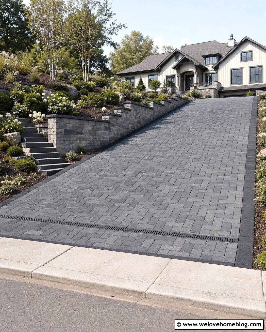 Sloped Tumbled Block Paving Driveway - 20 Tumbled Block Paving For Driveways & Gardens Ideas