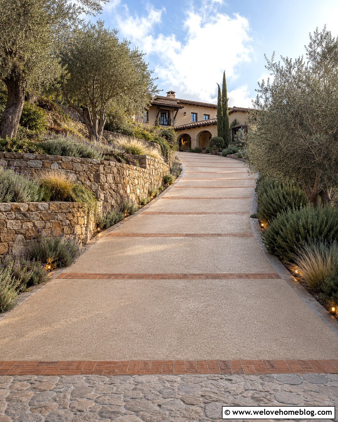 Sloped Tuscan Driveway With Stone Walls - 20 Tuscan Driveway Ideas
