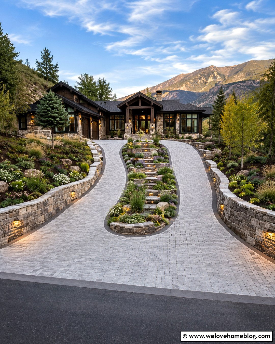 Sloped U Shape Driveway With Retaining Walls - 20 U Shape Driveway Ideas