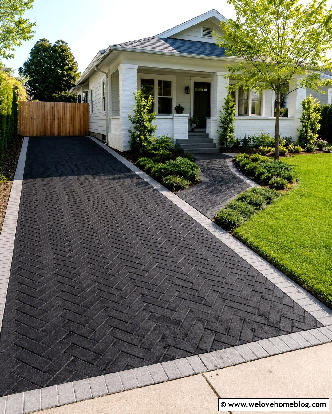Small Black Brick Driveway With Simple Border - 20 Black Brick Driveway Ideas