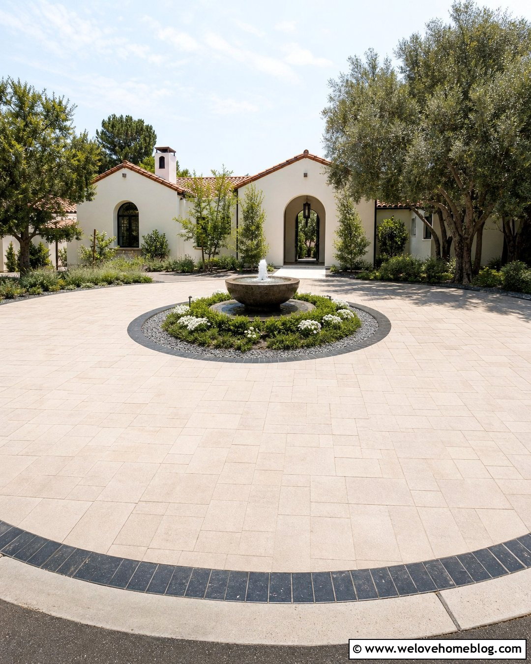 Small Circular Driveway With Low Fountain - 20 Small Circular Driveway Ideas