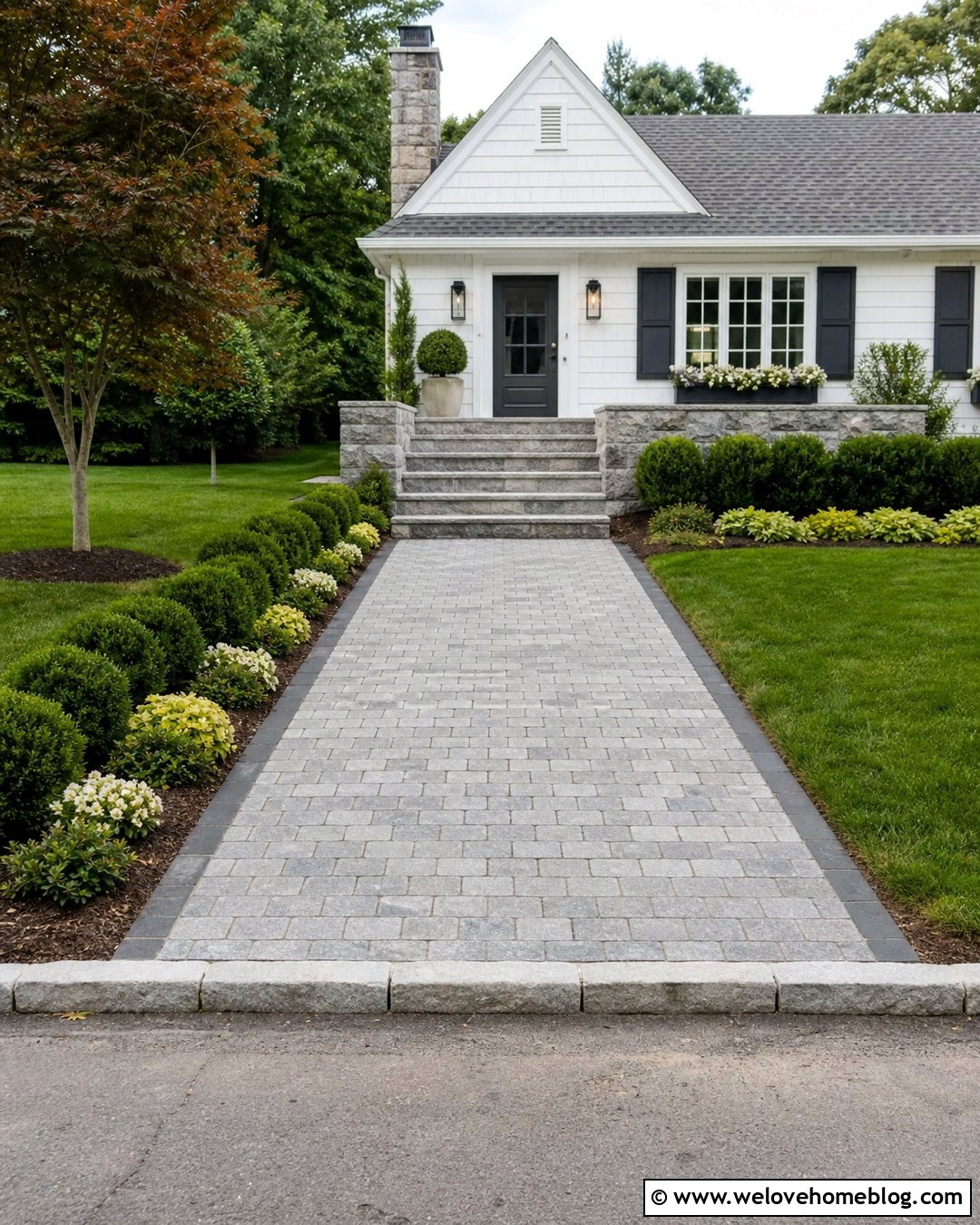 Small Cobblestone Driveway With Simple Pattern - 40 cobblestone driveway ideas