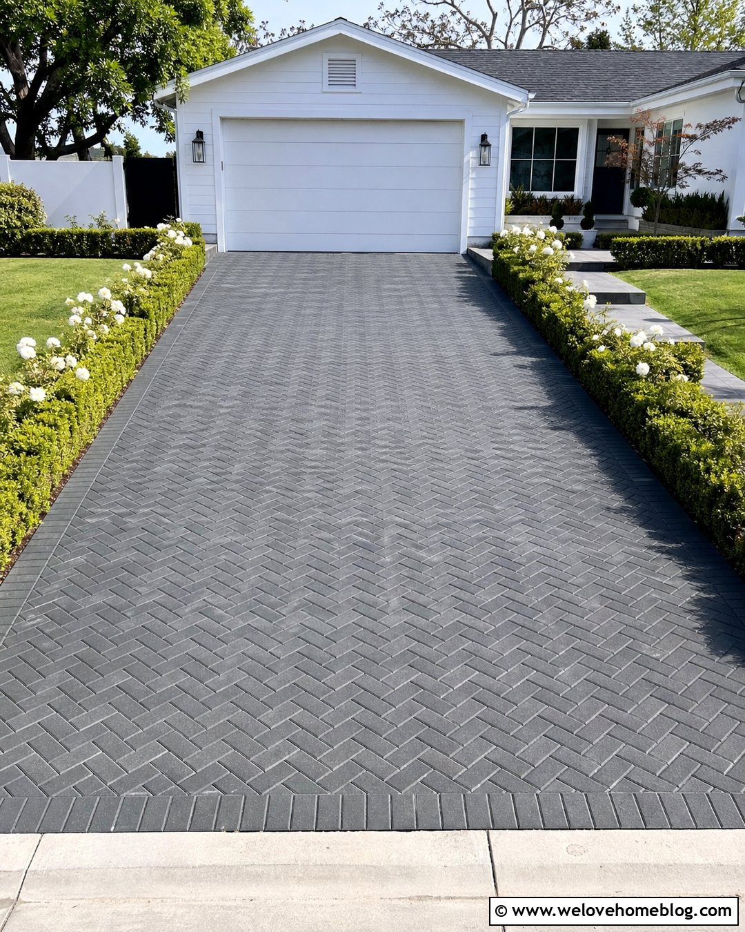 Small Concrete Flagged Driveway In A Herringbone Pattern - 20 Flagged Driveway Ideas