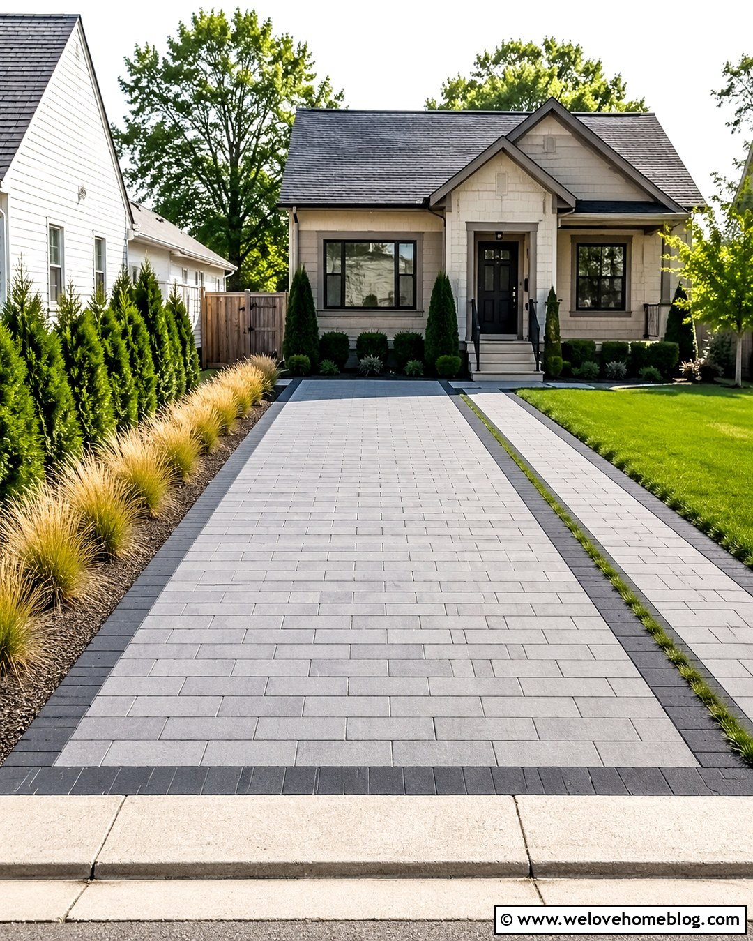 Small Concrete Paver Driveway With Running Bond - 20 Concrete Paver Driveway Ideas