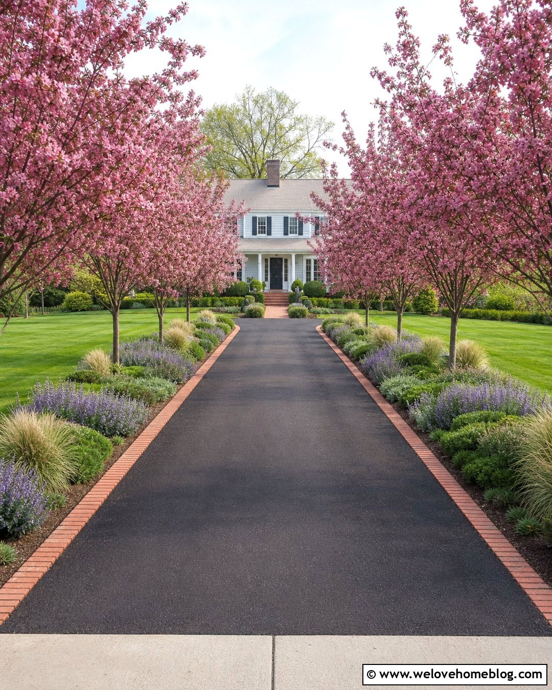 Small Crabapple Tree Lined Asphalt Driveway - 20 Small Tree Lined Driveway Ideas
