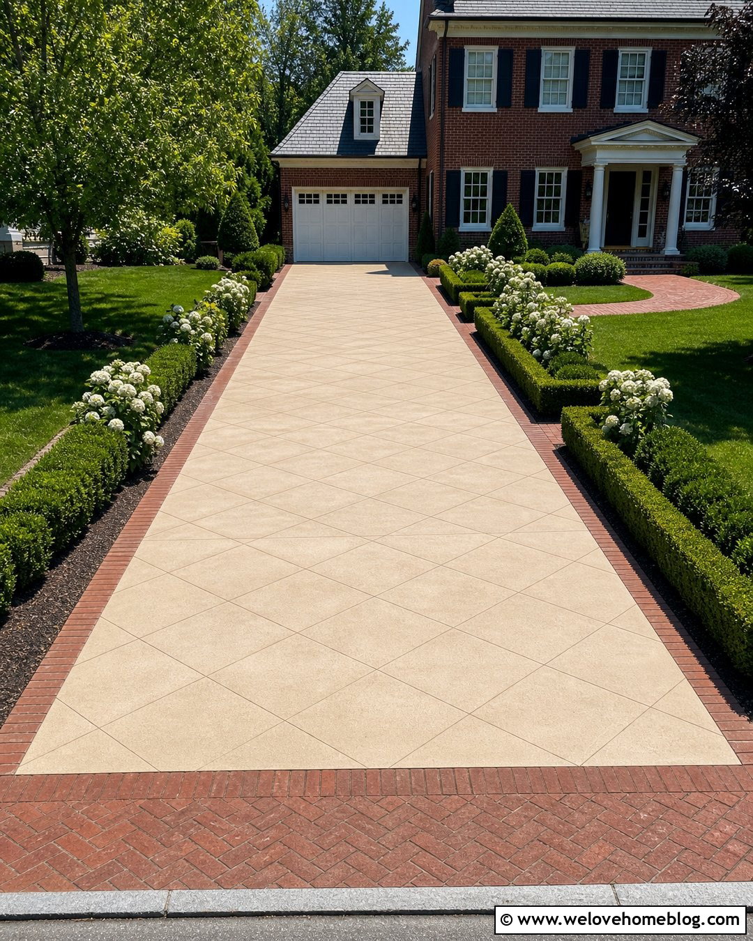 Small Diamond Concrete Driveway With Brick Border - 20 Diamond Driveway Pattern Ideas