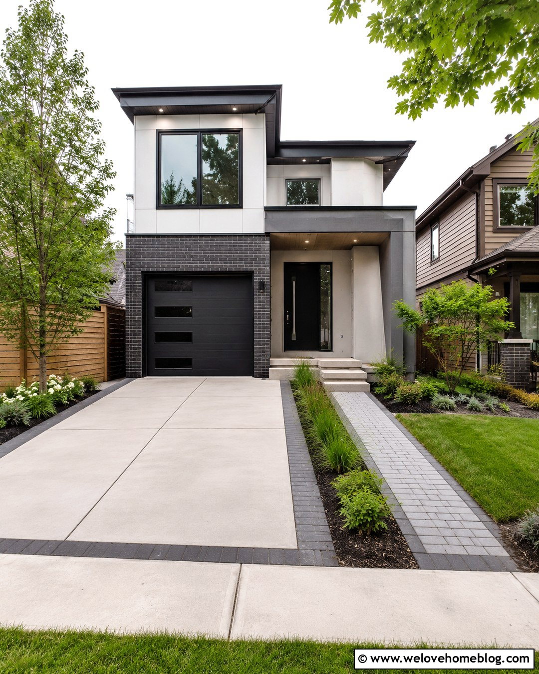 Small Driveway Edge With Narrow Planters And Pavers - 20 landscaping driveway edge ideas