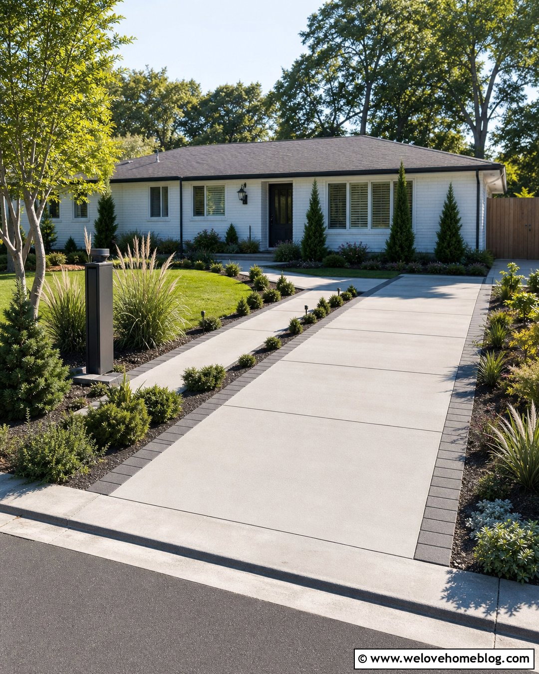 Small Driveway Entrance With Narrow Planting Beds - 25 Entrance Driveway Ideas