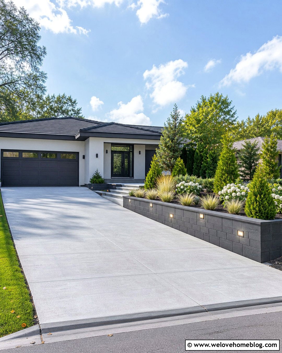 Small Driveway Retaining Wall With Integrated Lighting - 20 Small Driveway Retaining Wall Ideas