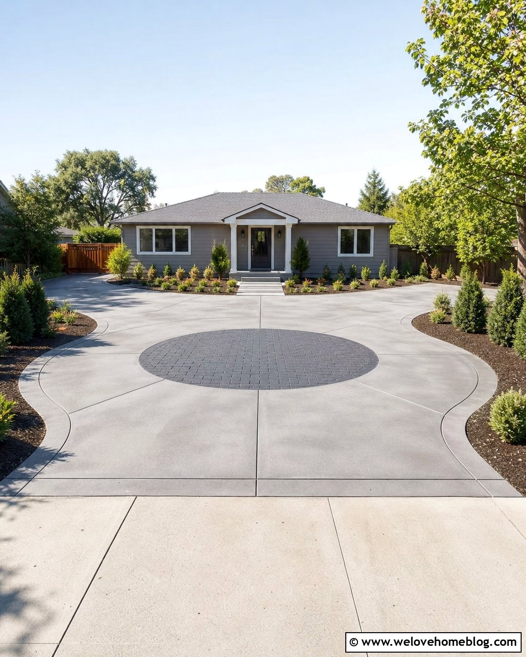 Small Driveway Roundabout With a Mountable Center - 25 driveway roundabout ideas