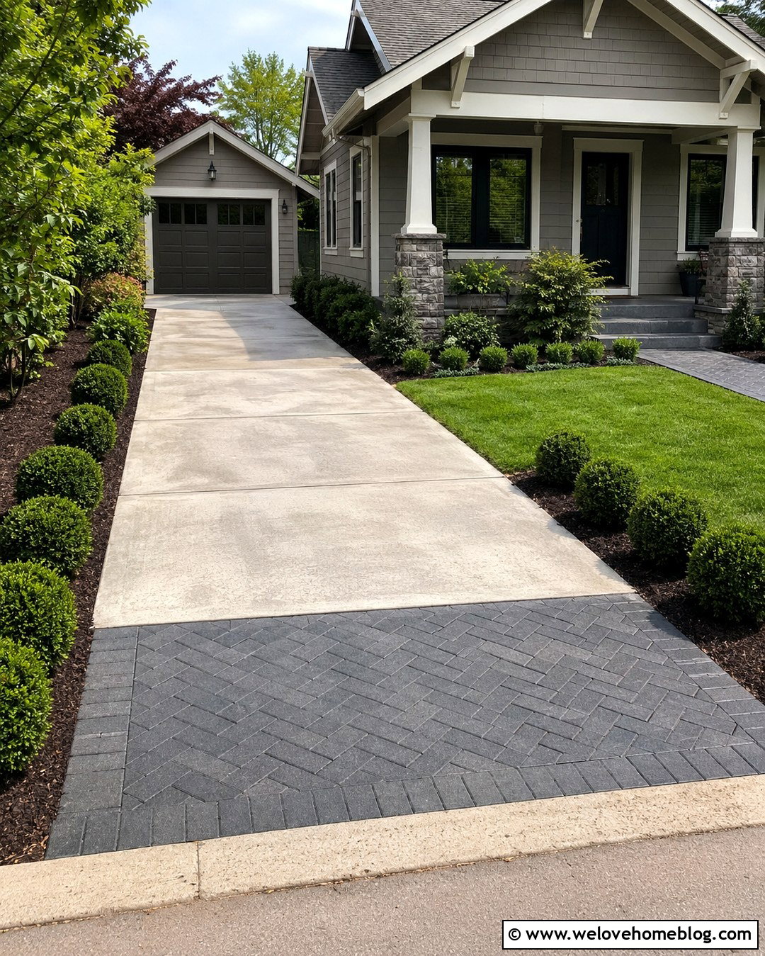 Small Driveway With Boxwood And Paver Apron - 20 boxwood lined driveway ideas