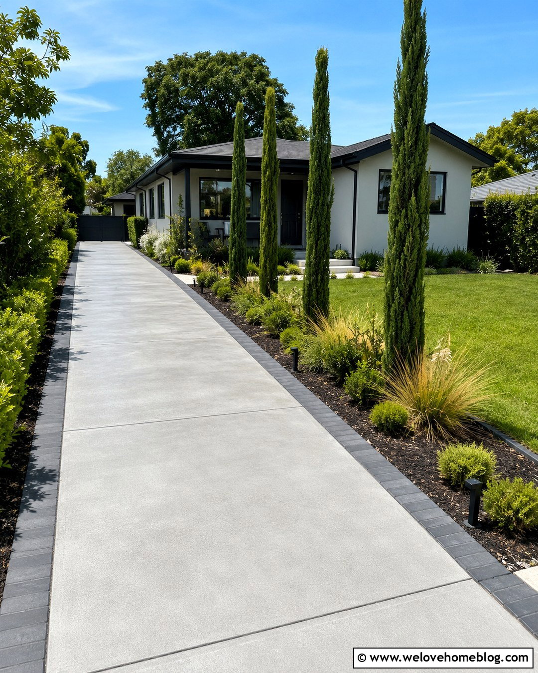 Small Driveway With Columnar Trees - 20 Summer Tree-Lined Driveway Ideas