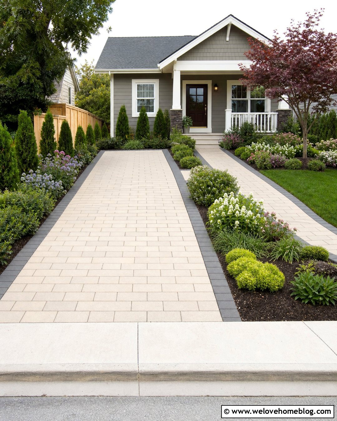 Small Driveway With Light Concrete Pavers - 20 Residential Driveway Ideas