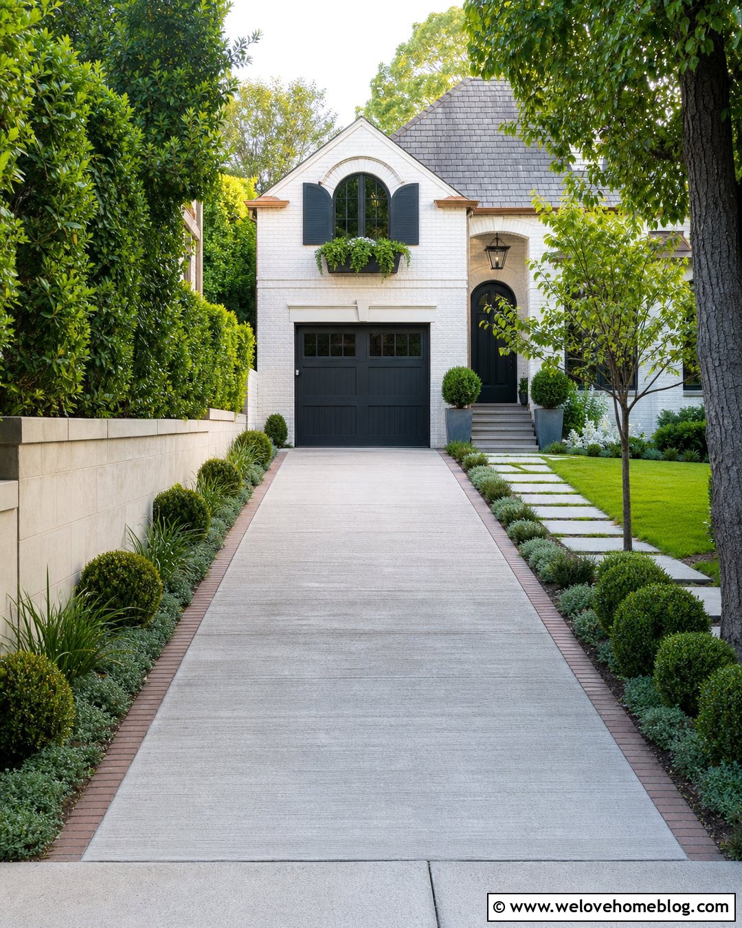 Small Driveway With Narrow Planting Strips - 50 Driveway Landscaping Ideas
