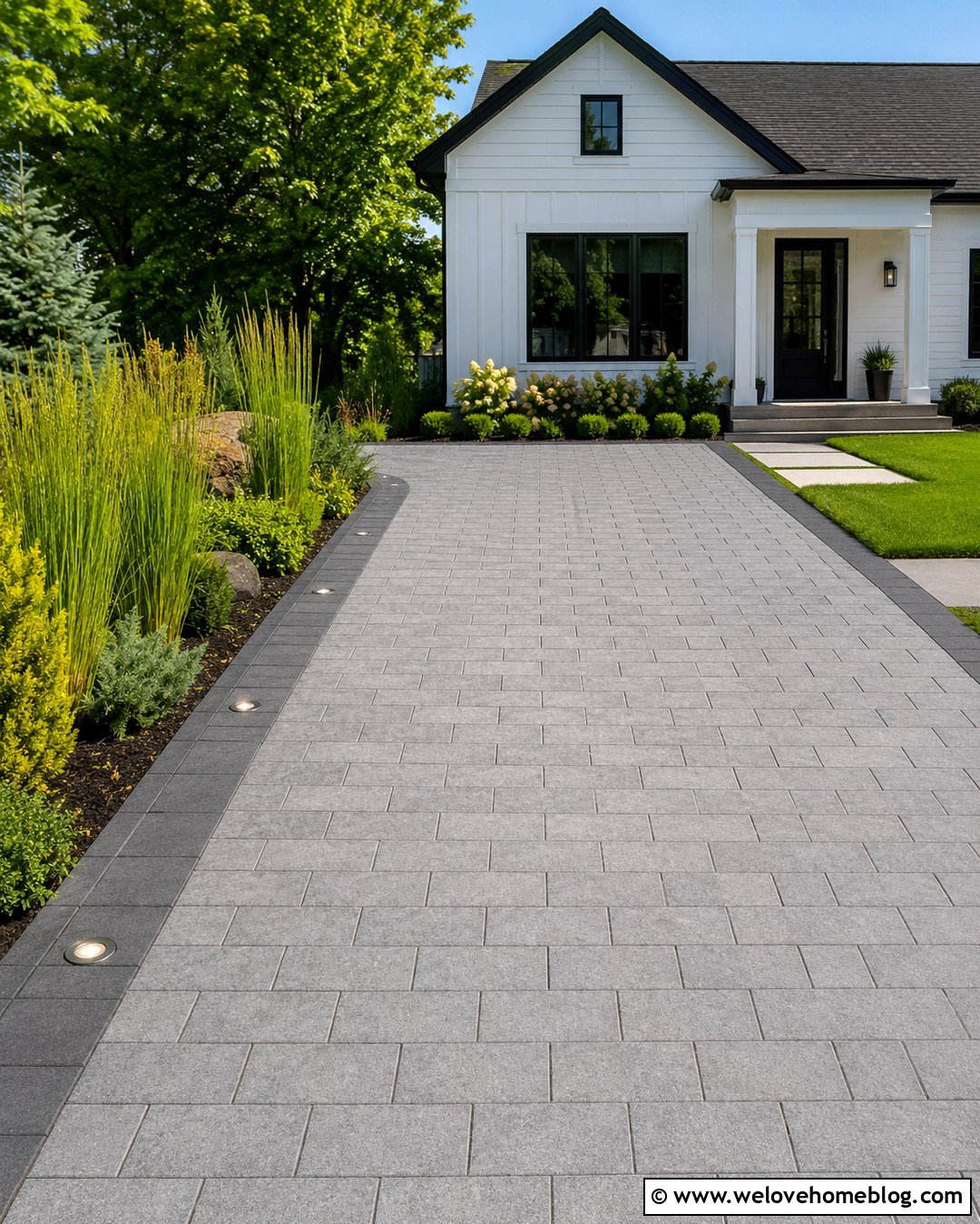 Small Driveway With Recessed Lighting - 20 Evening Driveway View Ideas