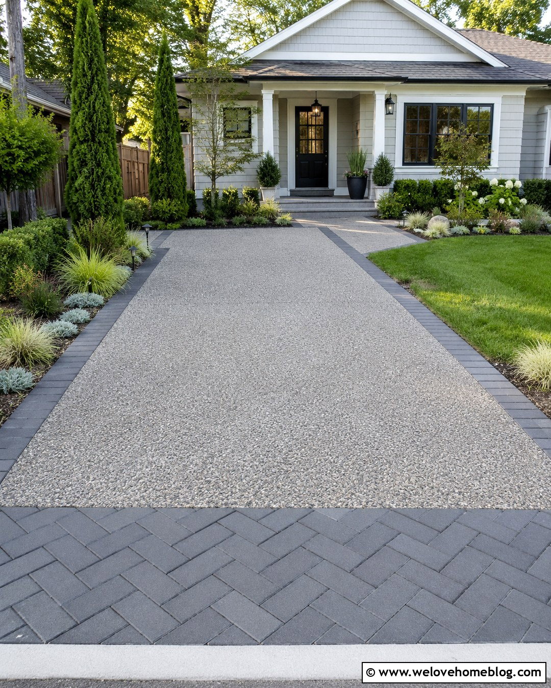 Small Exposed Aggregate Driveway With Paver Apron - 20 Exposed Aggregate Driveway Ideas