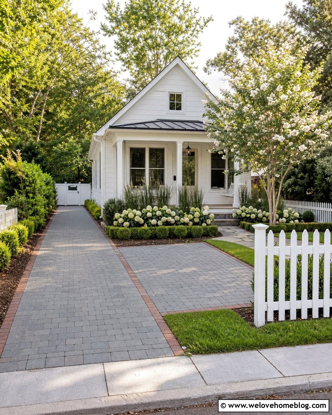 Small Farmhouse Driveway With Paver Parking Pad - 20 Farmhouse Driveway Inspiration Ideas